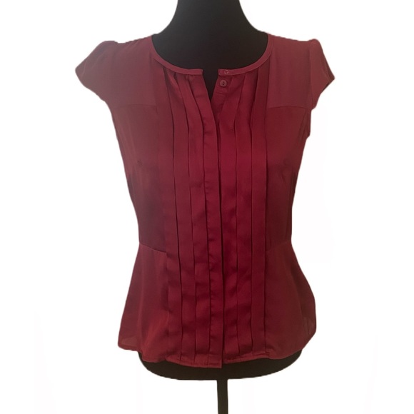 Worthington Multi-Media Raspberry Red Pleated Blouse, Petite Small - Picture 7 of 7